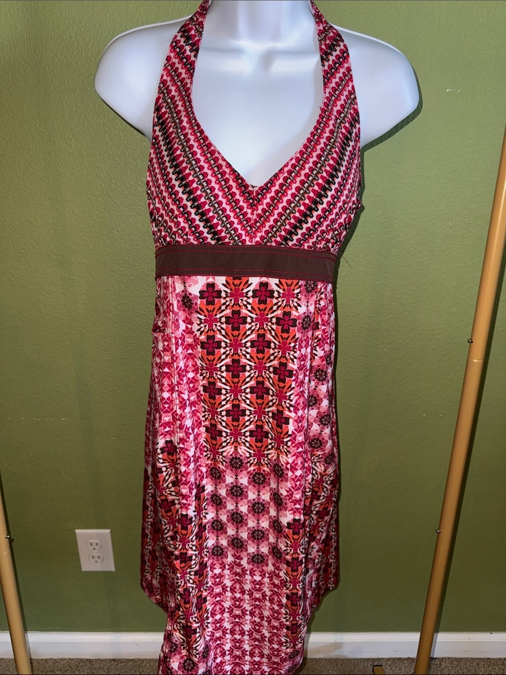 Athleta Pink and Brown Patterned Halter Dress - Picture 2 of 7